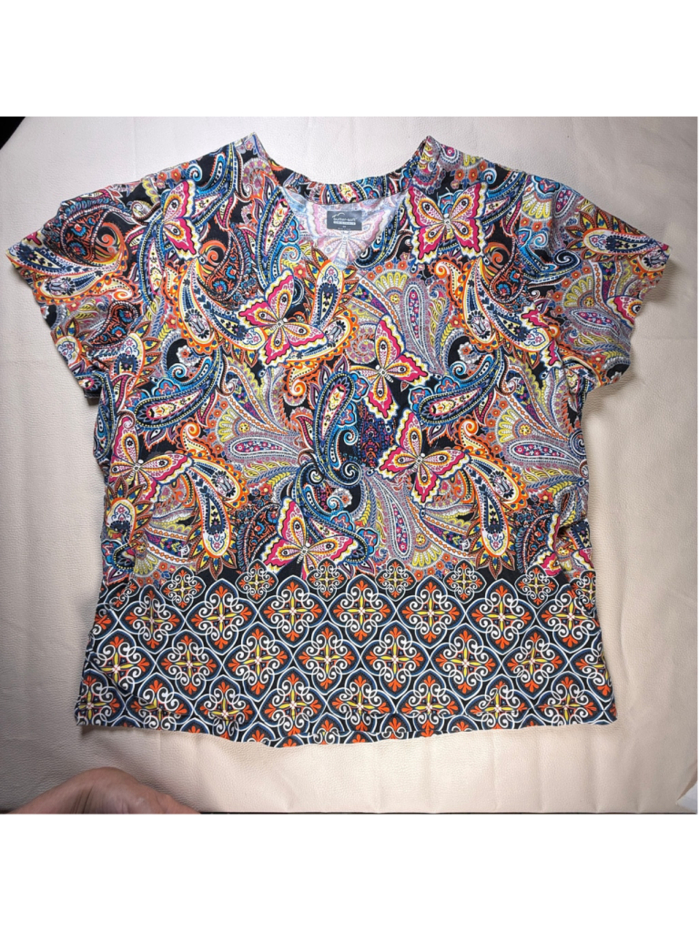 Butter-Soft Originals Scrub Top Womens 2X Paisley Butterfly Floral Multicolor